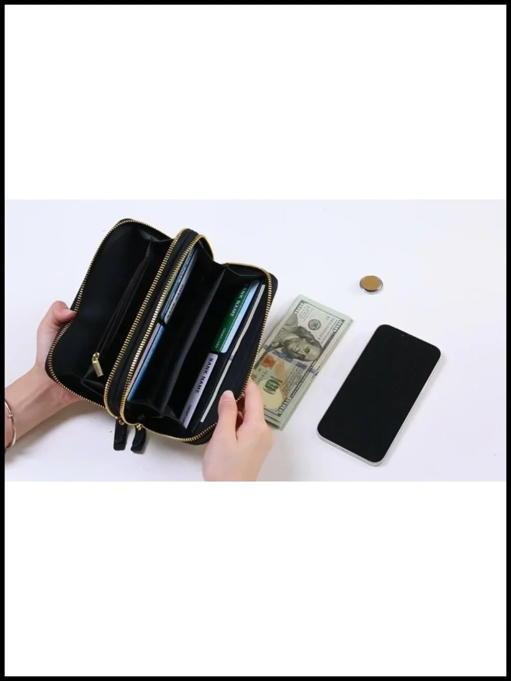 Genuine Leather RFID Blocking Wristlet Wallet with Detachable Strap